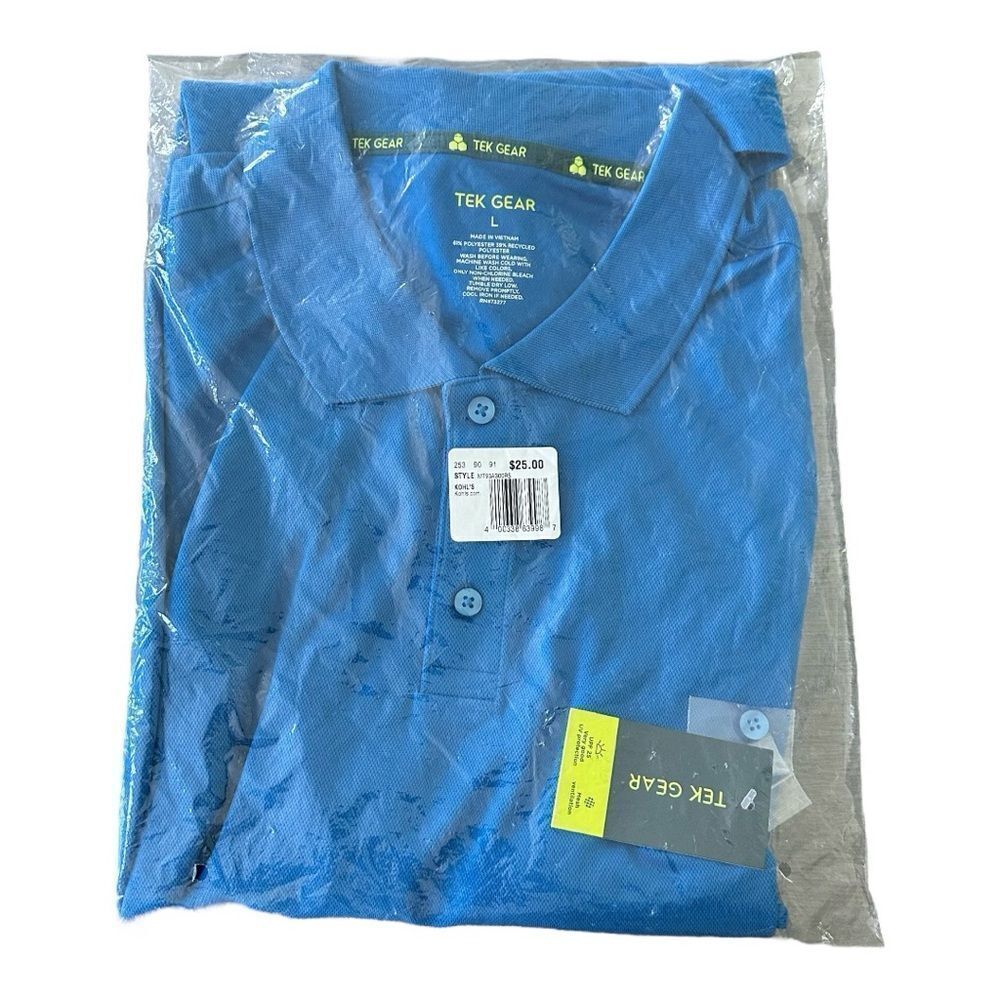 Tek Gear Men's Polo Shirt Large L Blue NIP Golf Performance Athleisure UPF 25